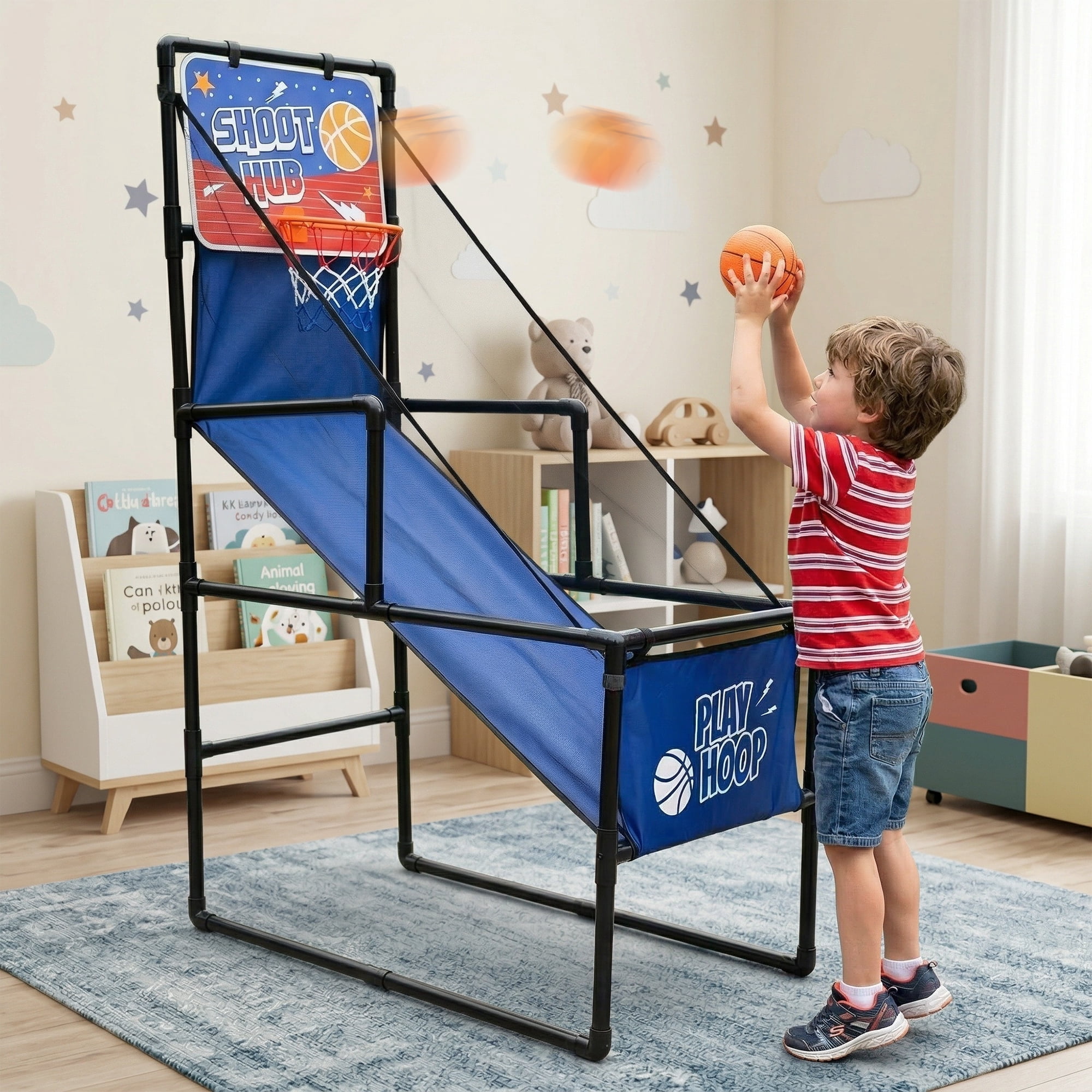 Leumius Basketball Arcade Game Indoor Outdoor,Kids Basketball Hoop with 2 Balls & Pump,Single Shot Basketball Game at Home, Carnival Games Sport Toys for Boys Girls Teens,Blue