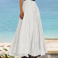 thumbnail image 5 of Women Skirt Elastic High Waist Pleated Maxi Skirt Solid Color A-Line Ankle-Length Skirt Large Hem Long Skirt Work Leisure Wear, 5 of 8