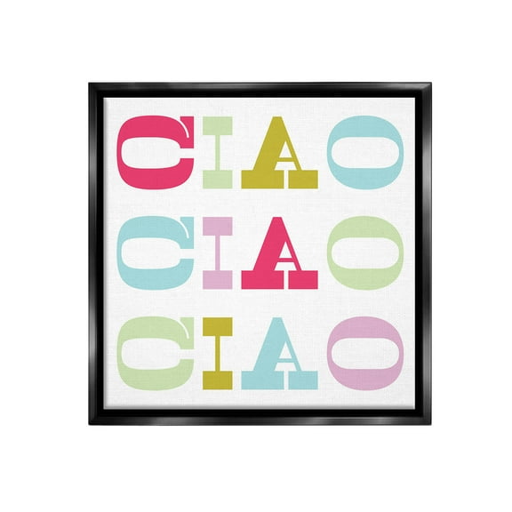 Stupell Industries Patterned Ciao Typography Typography Painting Black Floater Framed Canvas Art Print Wall Art, 18 x 18