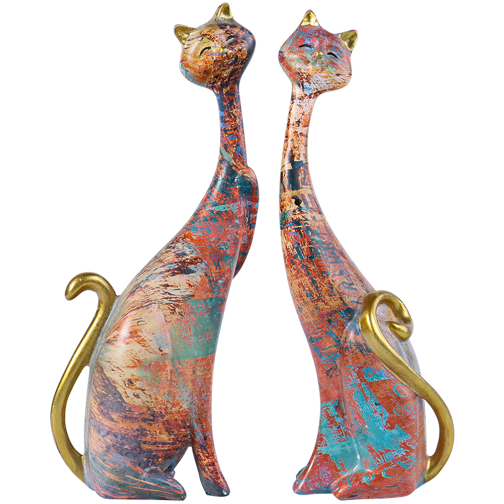 NUOLUX 2pcs Resin Cat Statue Animal Decoration Living Room Cat Decor