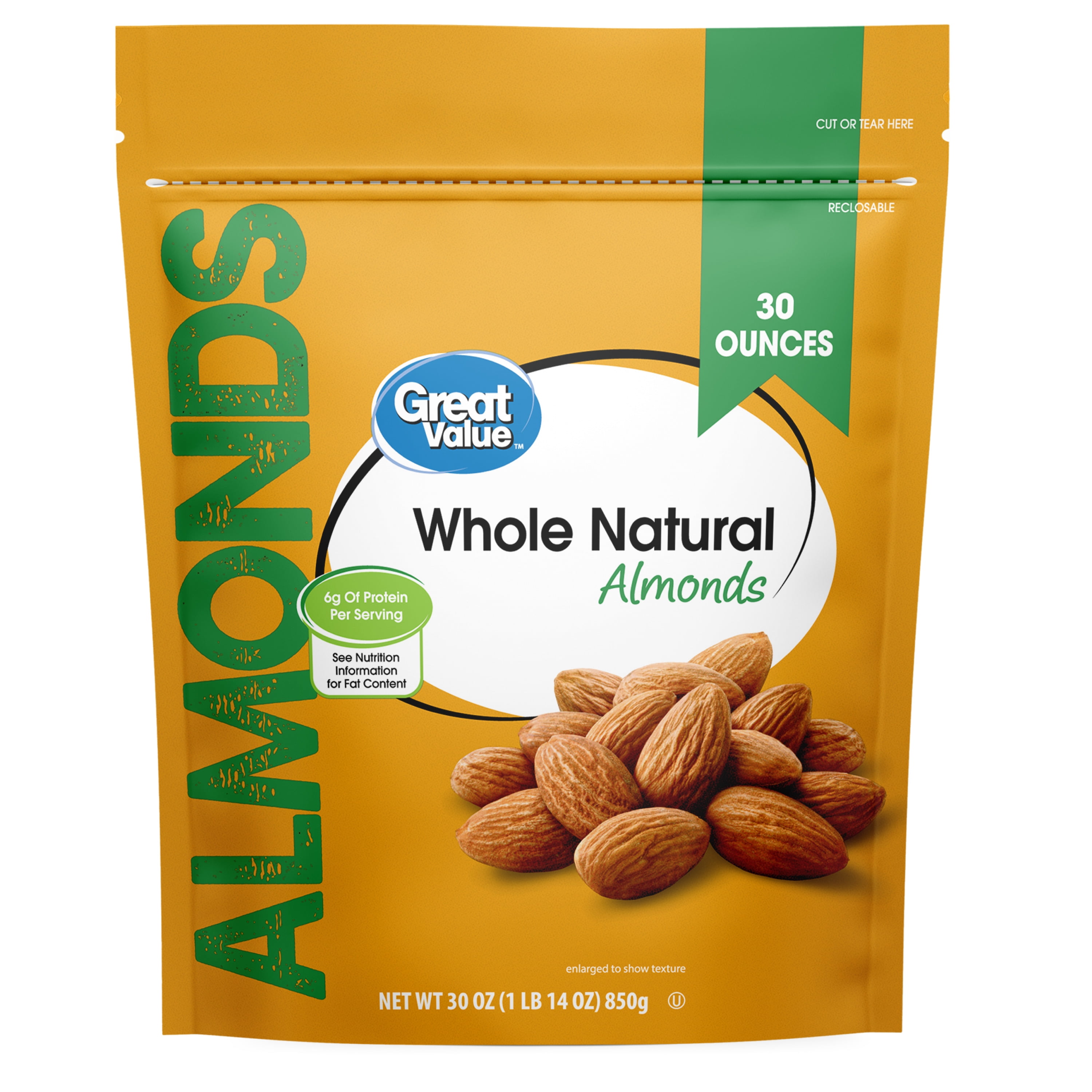 Great Value Natural Whole Almonds, 30 oz