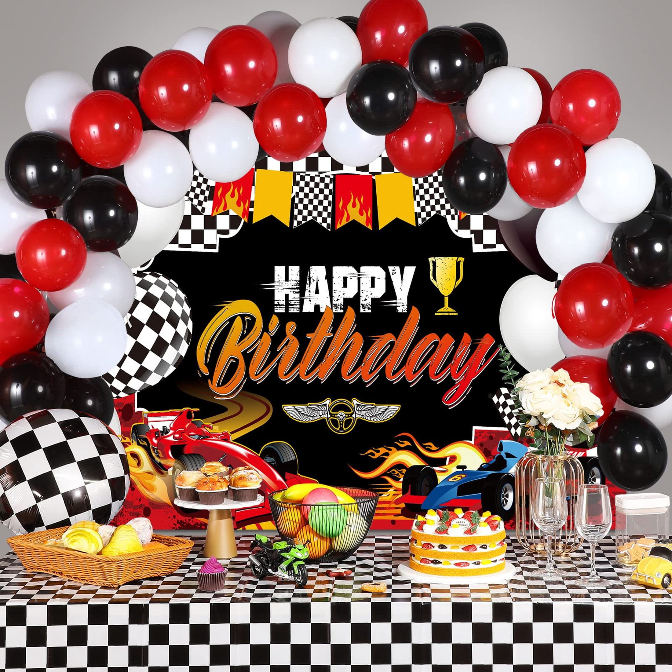 Racing Fun Party Pack - Car Birthday Decor Set with Checkered Flags