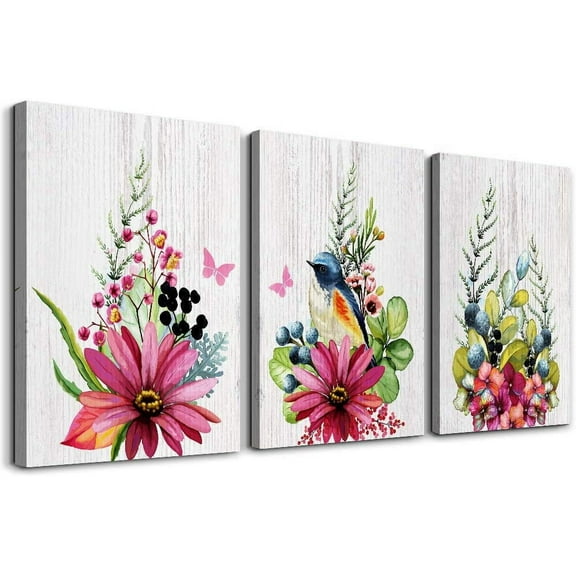 Canvas Wall Art For Living Room Bathroom Wall Decor For Bedroom Kitchen Artwork Canvas Prints Green Plant Flowers Painting Modern Office Home Decorations Family Picture(Only canvas)