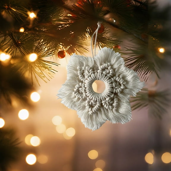 Bohemian Style Handmade Woven Star Pendant Cotton Wall Hanging White Tassel Ornament Christmas Tree Decoration Home Decor Gift