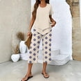 thumbnail image 2 of Women's 2 Piece Casual Outfit Set Lounge Sets Printed Capris Top Wide Leg Crop Pants Travel Beach Vacation Clothes, 2 of 6