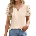 thumbnail image 2 of Womens Summer Tops Summer Fashion Casual V Neck Hollow Lace Chiffon Shirt Short Sleeved Shirt Top Shirts for Women, 2 of 5