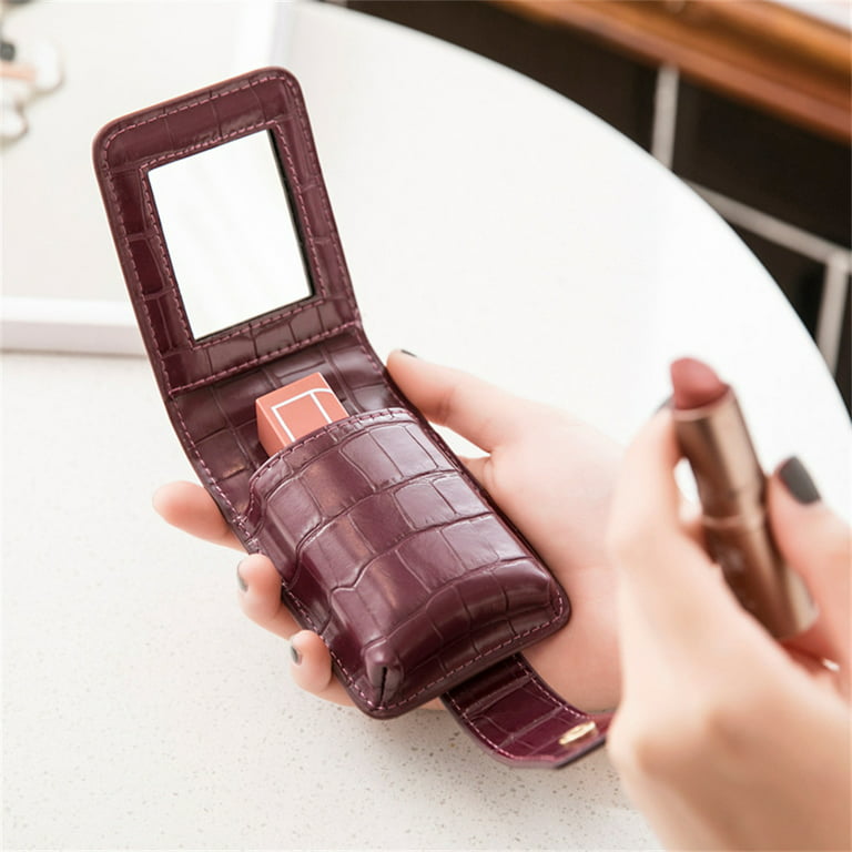 PU Lipstick Case with Mirror Mini Makeup Cosmetic Pouch Buckle