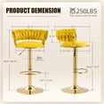 thumbnail image 6 of Villeston 360°Swivel Bar Stools Velvet Upholstered Adjustable Bar Chairs Set of 2 with Back & Footrest for Home and Kitchen,Mustard Yellow, 6 of 9