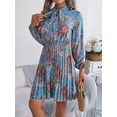 thumbnail image 4 of EASYBRAUS Women Floral Chiffon Pleated Midi Dress V Neck Long Sleeve Spring Summer Dress, 4 of 7