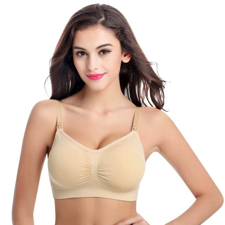 

Comforty Women Feeding Nursing Pregnant Maternity Breastfeeding Wire Free Stretchy Soft Bras Beige L