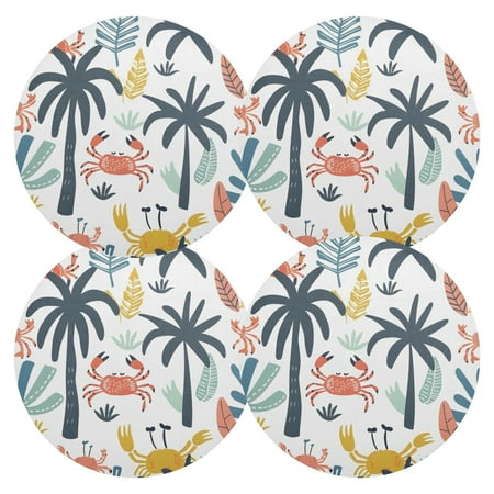 

Ryvnso Summer Palm Tree and Crabs Round Plate Mats Dining Table Placemat Set of 4 for Holiday Decoration