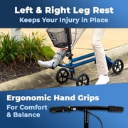KneeRover Steerable Seated Kneescooter - Seated Mobility Walker with Gel Seat & Leg Rest, Blue