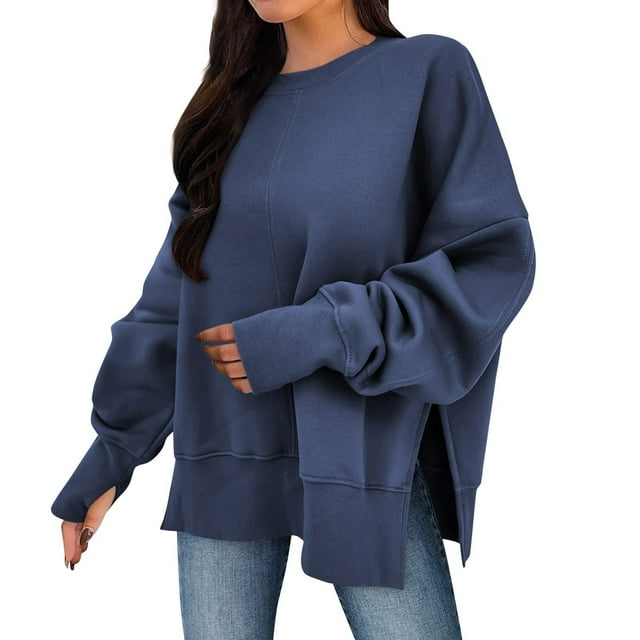 Timegard Oversized Sweatshirt for Women Thumb Hole Side Split Pullover Fall Loose Long Sleeve Tops