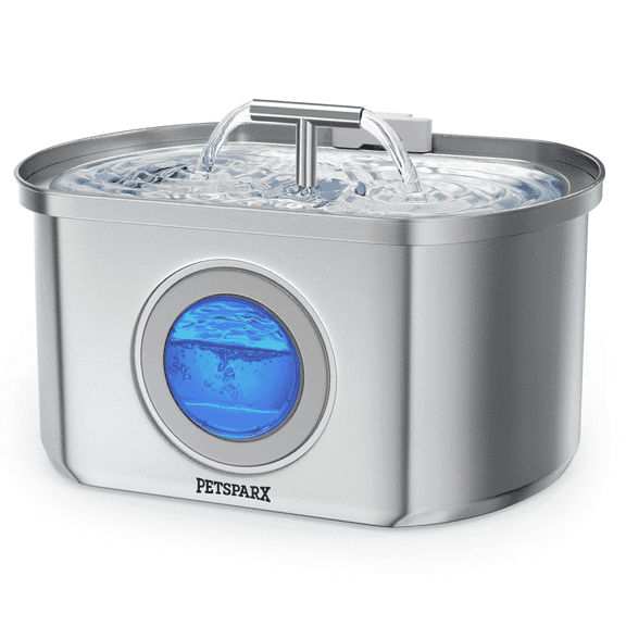 PETSPARX Stainless Steel Cat Water Fountain 108 oz Automatic Pet Water Dispenser with Quiet Pump Filter and Water Level Window