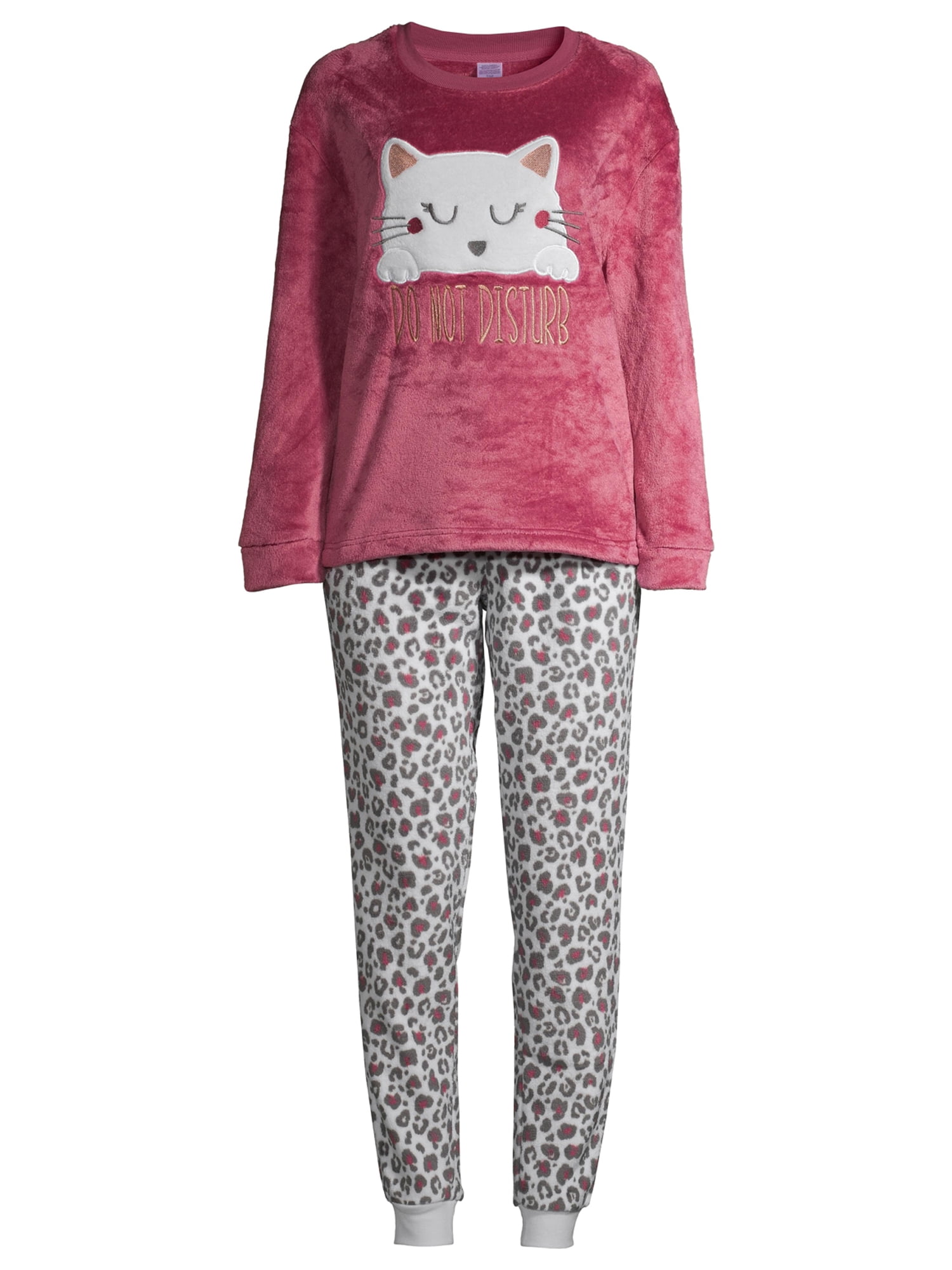 George Women's and Women's Plus 2-Piece Plush Pajama Set, Size: XL, Gray