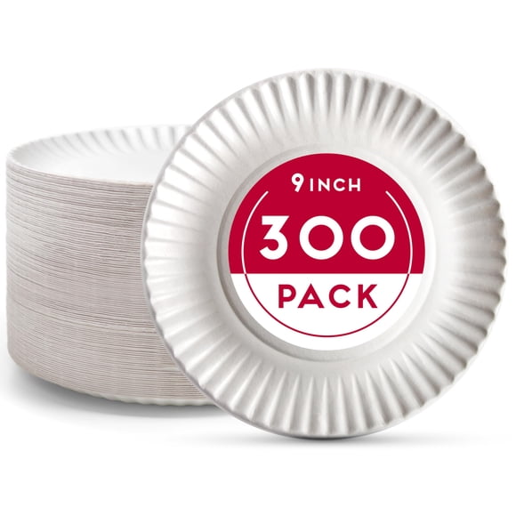 Platos de papel desechables Alitte de 9 pulgadas, 300 unidades