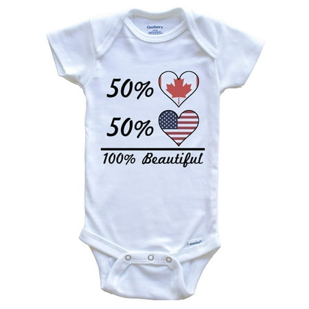 

50% Canadian 50% American 100% Beautiful Canada Flag Heart Baby Bodysuit 0-3 Months White