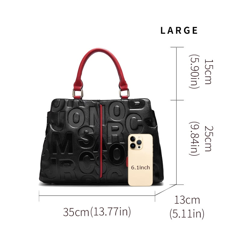 High-quality genuine leather alphabet stripe contrast handbag/tote for women, large capacity storage bag/purse
