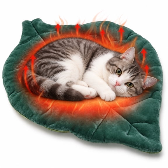 Leaf Shaped Self-Warming Cat Mat, 25.6 x 21.6 in, Green