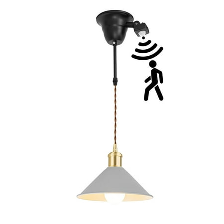 KAYYELAMP 1.9Ft Cord E26 Connection Motion-Activated Modern Design Grey Metal Shade Brass Base Hanging Light for Kitchen Home Entrance 1 Pcs(No Bulb)