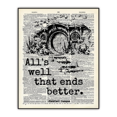 All's Well That Ends Better Quote Print, Lord of the Rings Decor, J.R.R. Tolkien Quote Poster, Dictionary Art Print, Inspirational Quote, LOTR Hobbit Book Quote, 8x10 Inches, Unframed