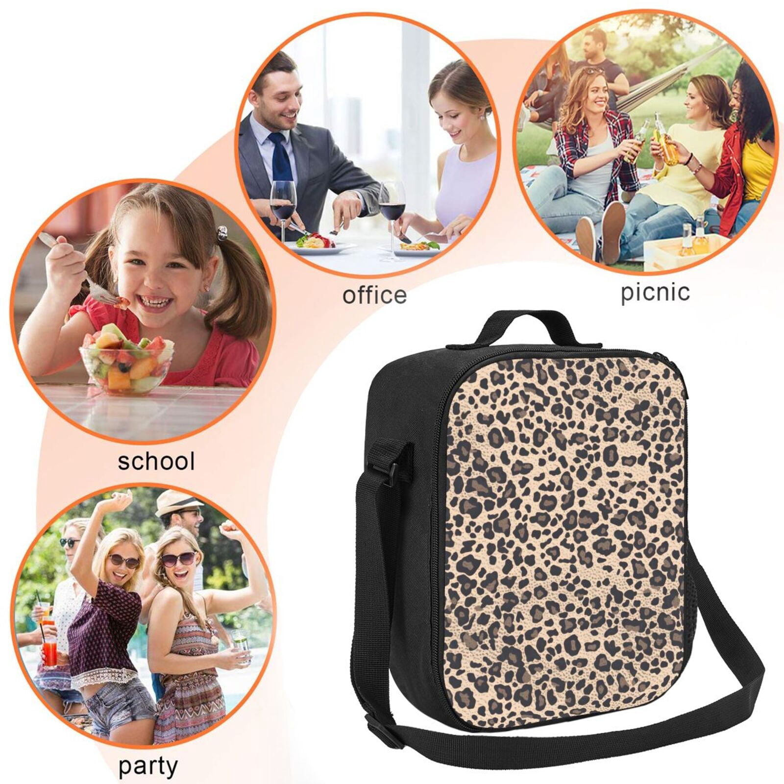 Thermal Insulation One Shoulder Portable Bento Bag Can Be Reused 8×10.5in For Carrying Drinks Bento Box Fruit Snacks Leopard_3