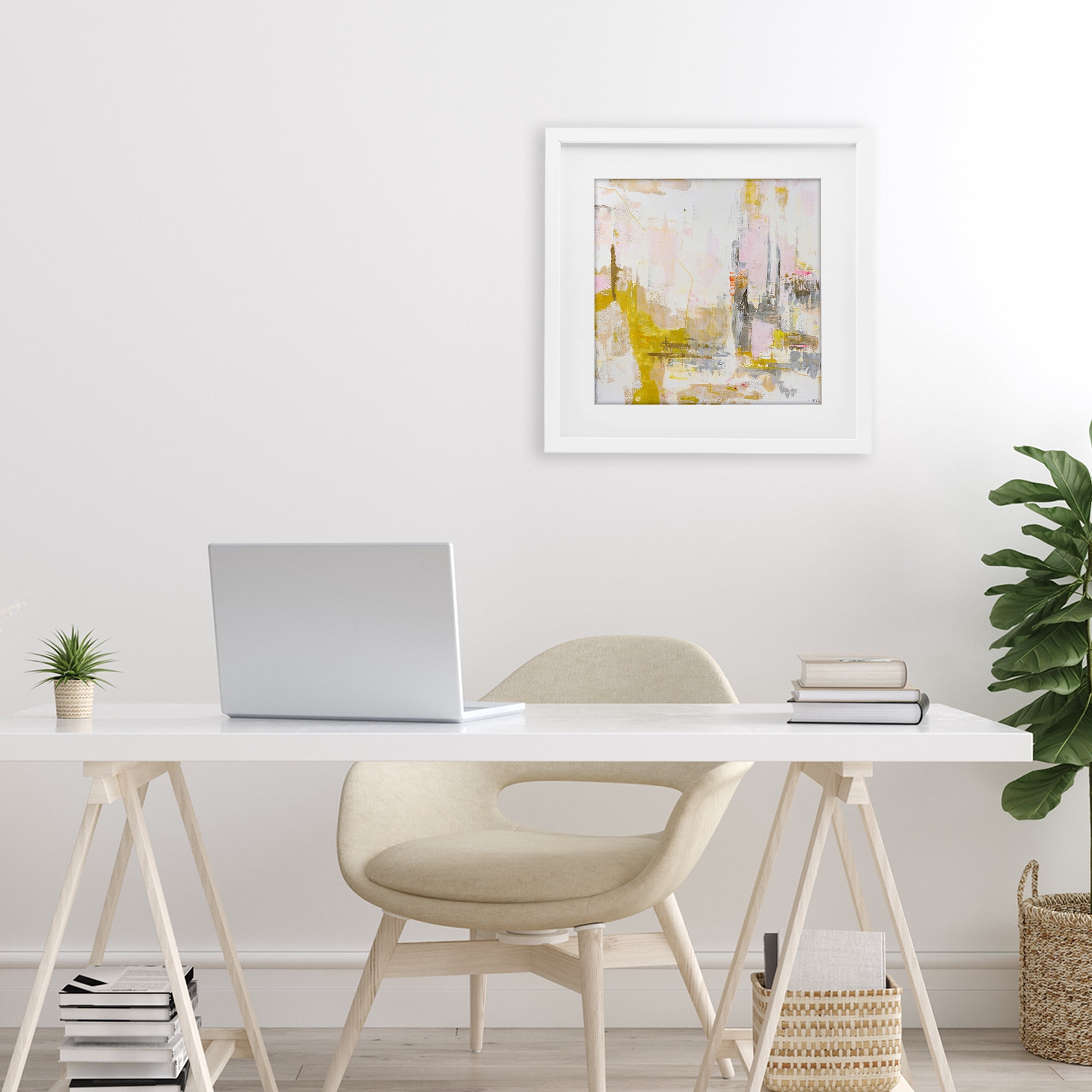 Stupell Industries New Age Yellow Abstract White Framed Print Under Glass, design by Design Fabrikken