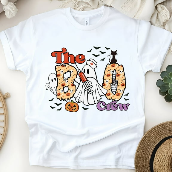 Funny Nurse Halloween Shirt The Boo Crew Ghost Costume, White, Size S