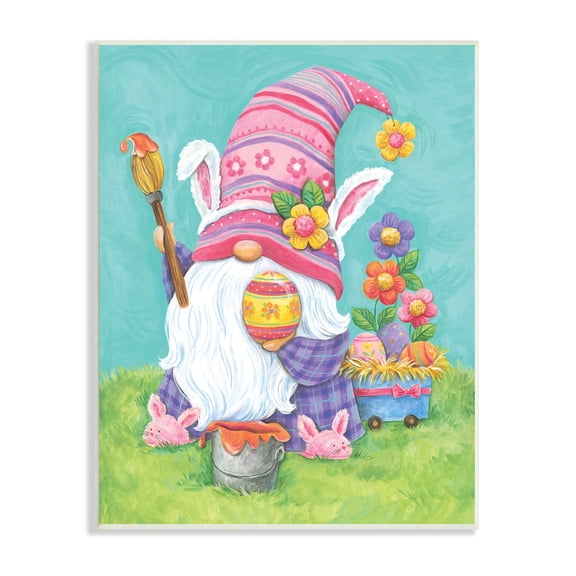 Whimsical Gnome Painting Easter Eggs Festive Flowers Fairy Tales & Fantasy Graphic Art Unframed Art Print Wall Art