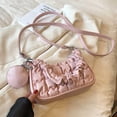 thumbnail image 4 of Monedero de axila para mujer, bolso con asa superior de cuero PU, bolso de media luna para mujer (rosa), 4 of 9