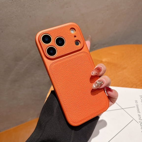 Case for iPhone 17 Pro Max, Ultra Slim PU Leather   PC Protective Shockproof Drop Protection Wireless Charging Compatible Phone Case for Boys Girls for iPhone 17 Pro Max, Orange