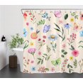 thumbnail image 2 of Watercolor Floral Plant Shower Curtain for Bathroom,Colorful Wildflower with Green Leaf and Butterfly on Beige Fabric Shower Curtain with Hooks,Country Bathroom Curtain Shower Set, 69x70 inches, 2 of 6