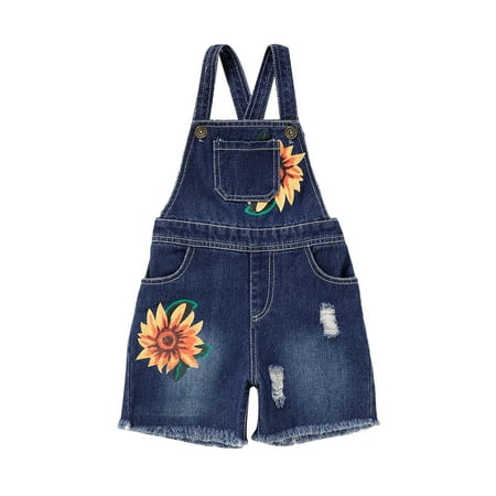 

Toddler Baby Girl Summer Overalls Shorts Sunflower Suspender Short Pants with Pockets One Piece Summer Outfit