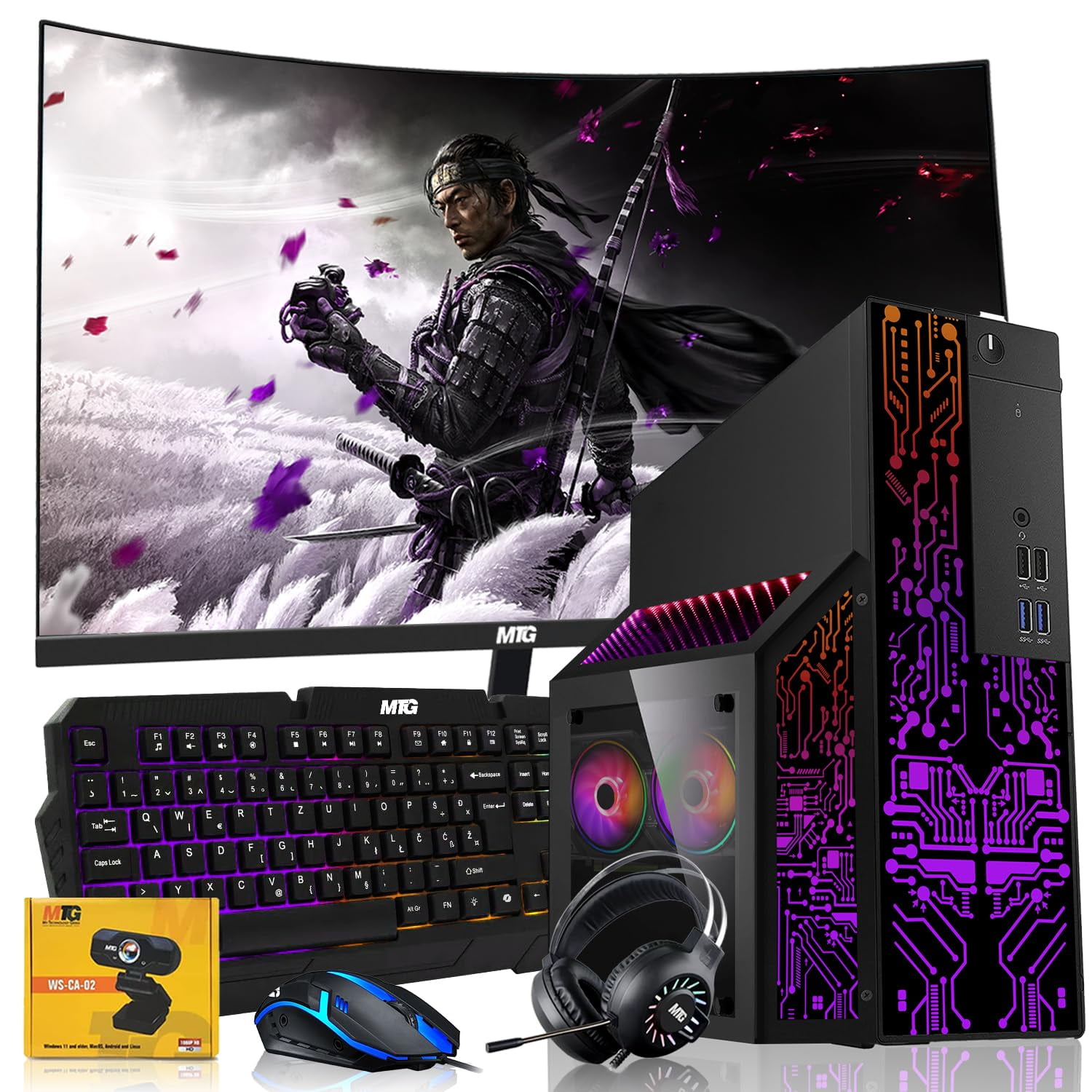 Restored TechMagnet Nova Desktop PC Bundle,Core i7 32GB RAM 1TBSSD 24 inch Curved Monitor GTX 1660S Graphic RGB Keyboard with AI-Enabled Copilot Key Mouse Headphones Webcam Windows11 Pro