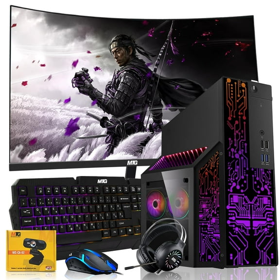 Restored TechMagnet Nova Desktop PC Bundle,Core i7 32GB RAM 1TBSSD 24 inch Curved Monitor RTX 3060 Graphics RGB Keyboard with AI-Enabled Copilot Key Mouse Headphones Webcam Windows11 Pro