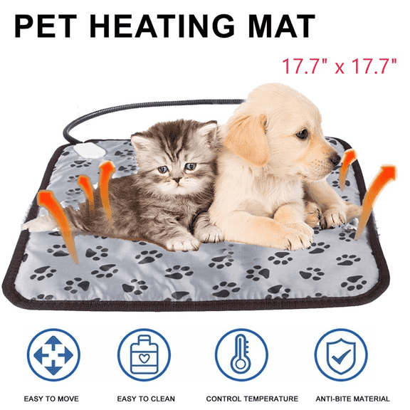 Pet Heating Pad for Dogs,17.7" x 17.7" Cat Heating Pad Indoor Electric, Adjustable Temperature Heating Mat for Small Dogs Cats with Chew Resistant Cord, Electric Heating Pads