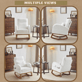 thumbnail image 6 of Rocking Chair Nursery with Thick Headrest, Upholstered Mid-Century Modern Nursing Rocker Glider with Curved Armrest, Sturdy Solid Wood Base for Living Room, Bedroom, Baby Room (White Teddy Fleece), 6 of 8