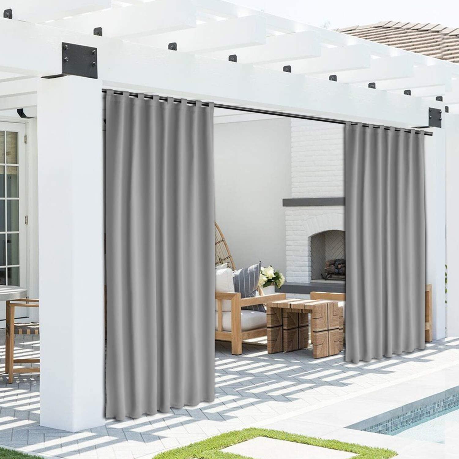 Lapalife Outdoor Curtains for Patio Waterproof, Extra Wide Detachable Top Thermal Insulated Outdoor Blackout Curtains Drapes for Porch Pergola Gezebo, 1 Panel, 100''x 84'', Light Gray