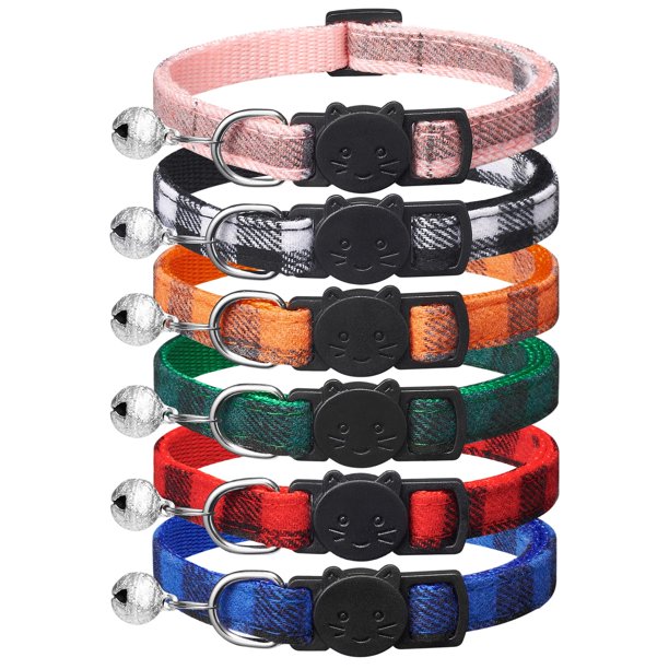 Collares para gatos Extodry Classic a cuadros con cascabeles de 15 a 23 cm de ajuste.