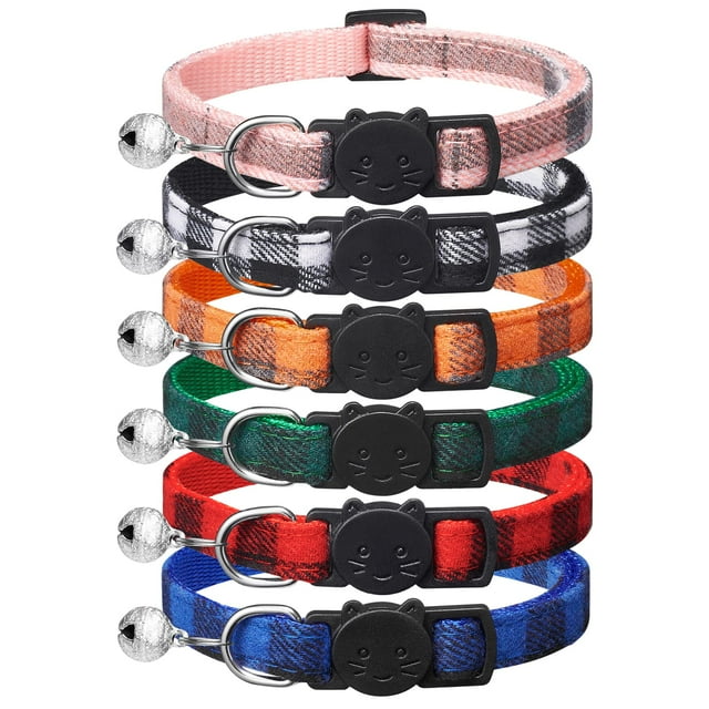 Collares para gatos Extodry Classic a cuadros con cascabeles de 15 a 23 cm de ajuste.