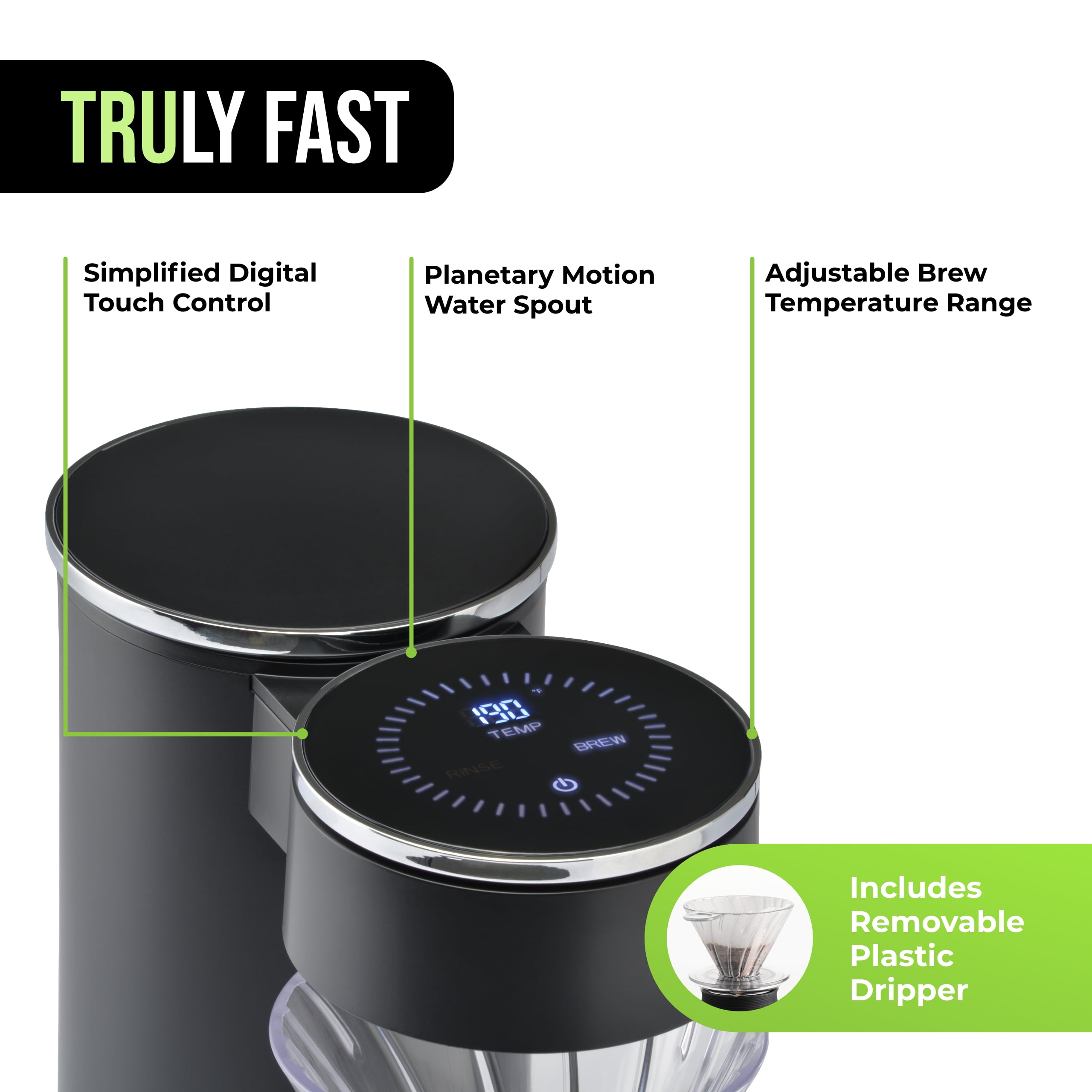 TRU Automatic Pour Over Coffee Maker with Digital Touch Screen