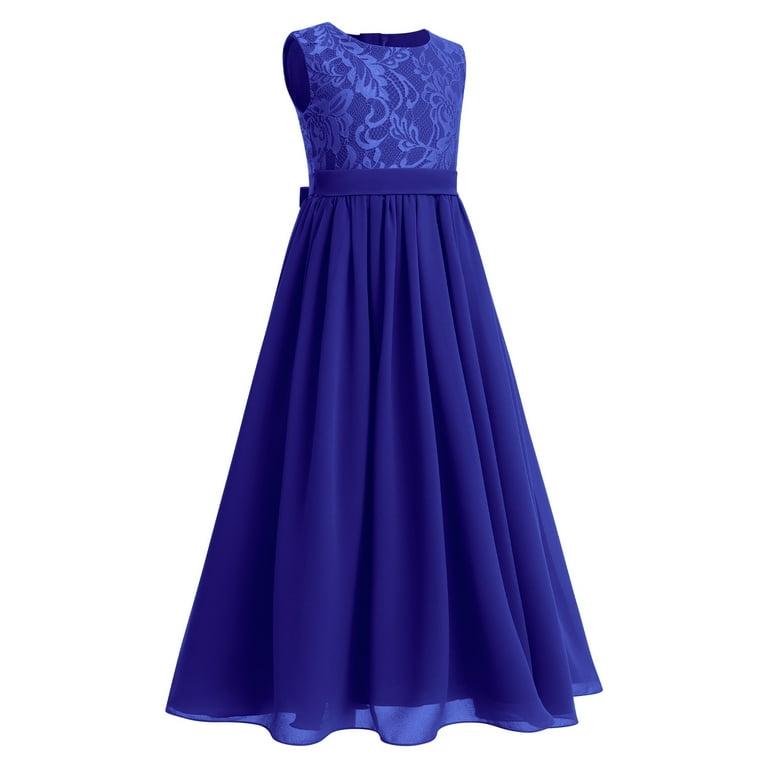 IBTOM CASTLE Flower Girl Dresses Junior Wedding Bridesmaid Prom Party Chiffon Floral Lace Flowy Maxi Princess Pageant Long Communion Gown 7 8 Years Royal Blue Walmart