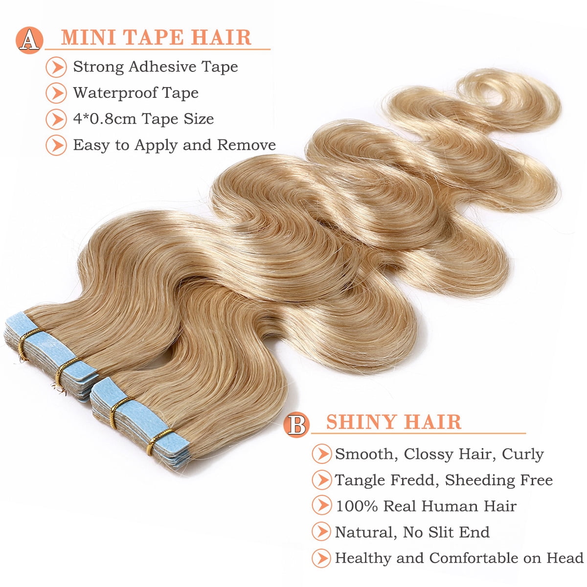 SEGO Curly Tape in Hair Extensions 100% Real Remy Human Hair Long Silky Thick Hair Gold Hair Acessories Black/Blonde/Gray/White Hair