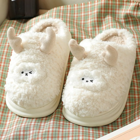 

uikmnh Warm Slippers Women Slippers Autumn And Winter Fashion Cartoon Cute Lamb Comfortable Flat Bottom Non Slip Warm 6