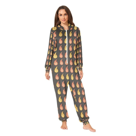 Fire Pattern Adult onesie Pajamas, Crystal Velvet Ultra Soft Warm Jumpsuit for Men and Women
