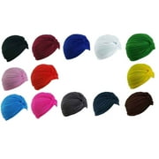 Women's Stretchy Turbans Head Chemo Hijab Pleated Hats 6Pc Pack - 6 Assorted Colors  --FREE  USA  Shipping--  (Turban1-6)