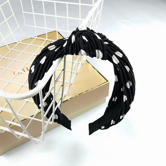 Ljudmp Women's Polka Dot Wide Headbands Non Slip Ruffle Top Knotted Headwrap Hair Hoop Cute Padded Hairband Trendy Headwear Black
