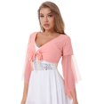 thumbnail image 3 of CHICTRY Womens Lace-up Belly Dance Tops V Neck Mesh Long Flare Sleeve Shawl Shrug Bolero Dancewear Pink One Size, 3 of 7