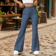 thumbnail image 2 of Fewfanhot Women's Pants Stretchy Flare High Waisted Pull On Bell Bottom Jeans Trendy Elastic Tummy Control Denim Pants, 2 of 8