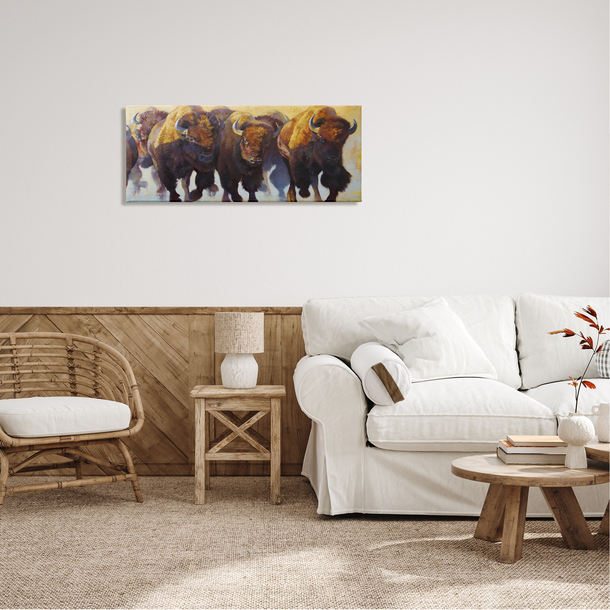 Stupell Industries Herd of Bison Painting Animals & Insects Painting Gallery Wrapped Canvas Print Wall Art, 40 x 17